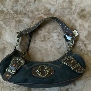 Guess western black denim with brown & gold accents purse new with tags